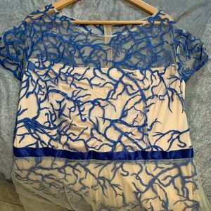 Custom Made Blue Root and Ivory / Cream Prom Dress